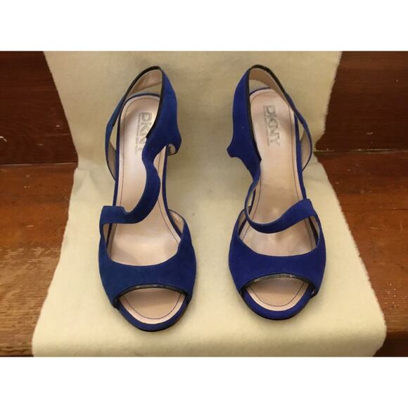 DKNY cobalt blue suede slingback stiletto high heel peep toe Sandals - Picture 6 of 7